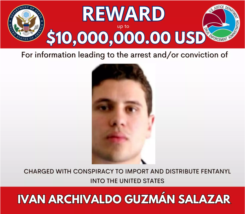 EU ofrece 10 mdd por Iván Archivaldo Guzmán, líder de “Los Chapitos”