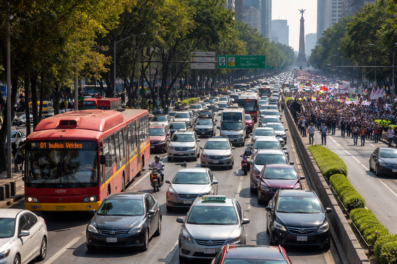 CDMX arranca el día entre marchas, tráfico pesado y presión ambiental